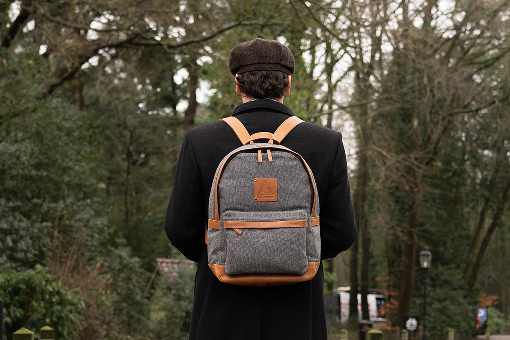 Digbeth - Tweed Rugzak Grijs/Cognac | Peaky Blinders