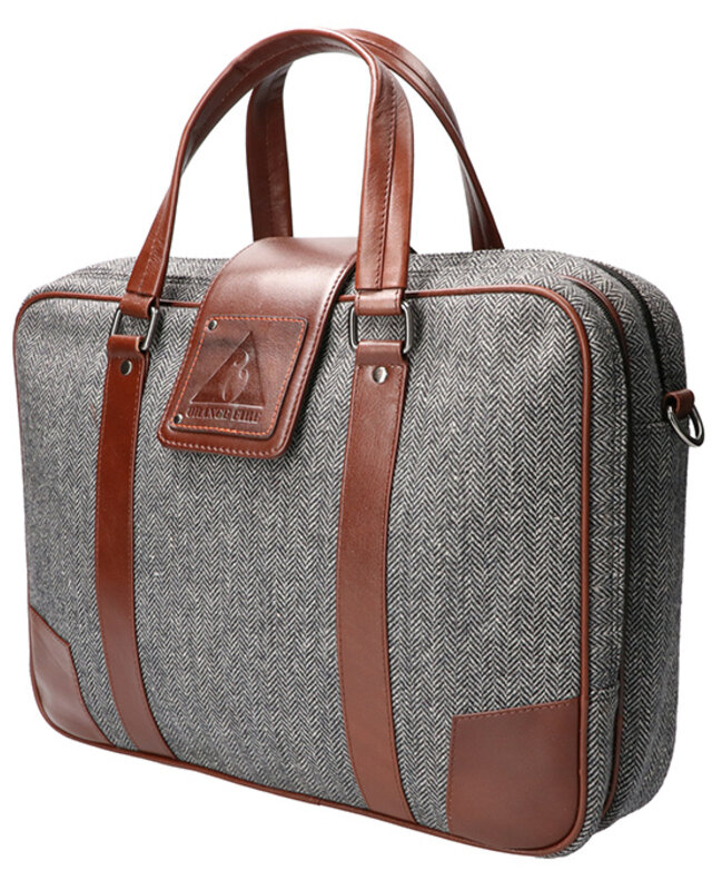 Laptoptas | 15 Inch | Grijs Tweed | Bruin Leer | by Orange Fire