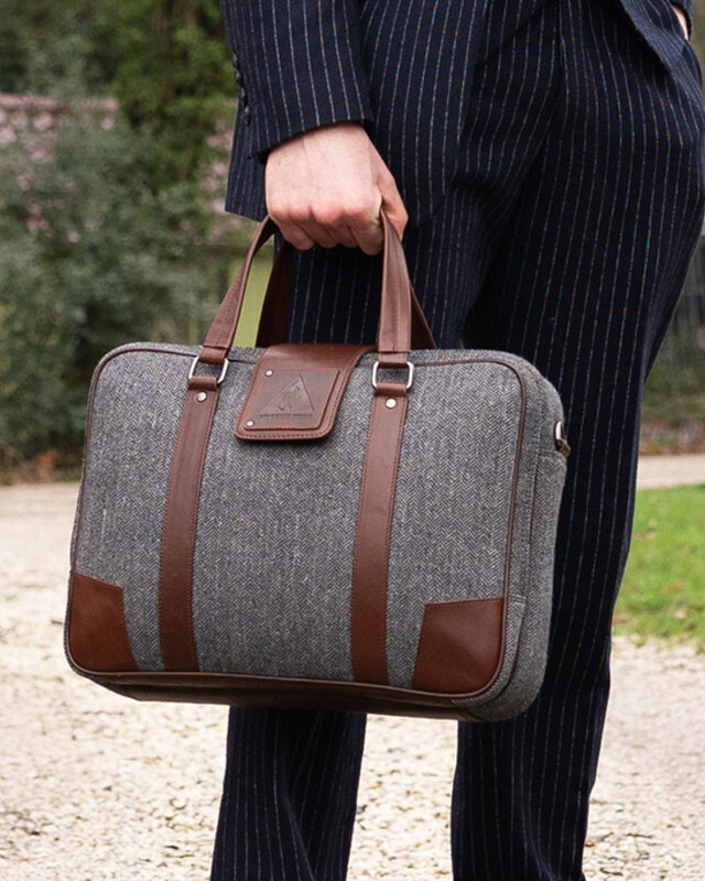Laptoptas | 15 Inch | Grijs Tweed | Bruin Leer | by Orange Fire