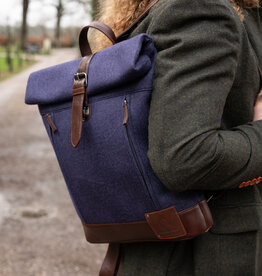 Tweed Roll Top Backpack - Blauw/Bruin