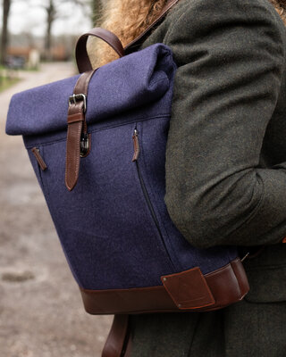 Tweed-Rolltop-Rucksack - Blau/Braun