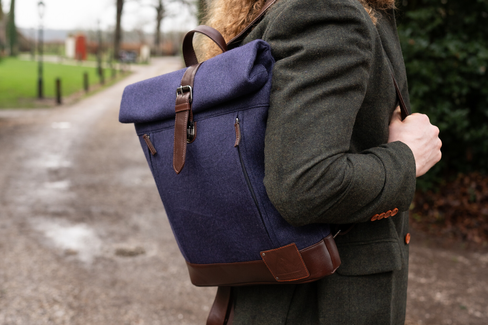 Bonnie - Tweed Roll Top Backpack - Blauw/Bruin | Peaky Blinders