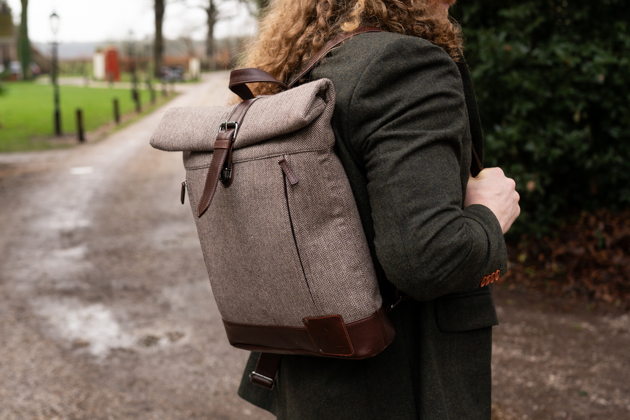 Aberama | Tweed Roll Top Backpack Brown - Shelby Brothers store