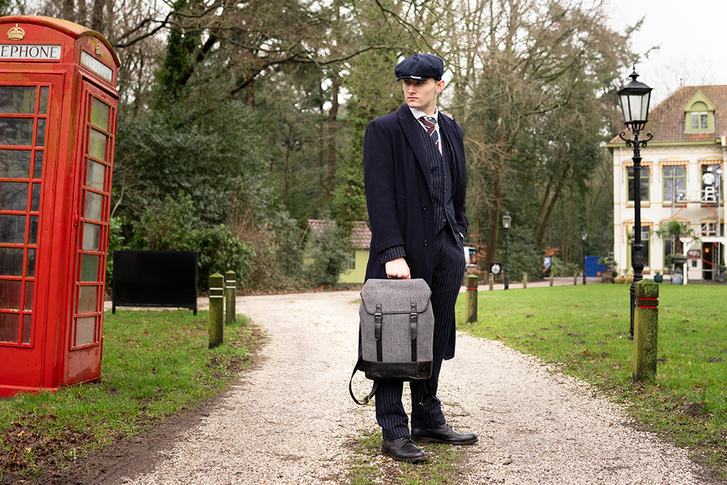 Danny - Mochila de tweed - Gris/Negro