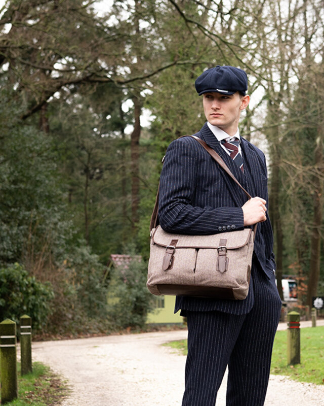 Finn - Sac de messager en tweed - Marron