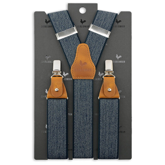 Sir Redman Elegant Suspenders | Blue herringbone | Traditional Suspenders for men