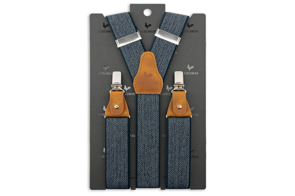 Sir Redman Elegante Bretels | Blauw visgraat | Traditionele bretels voor heren