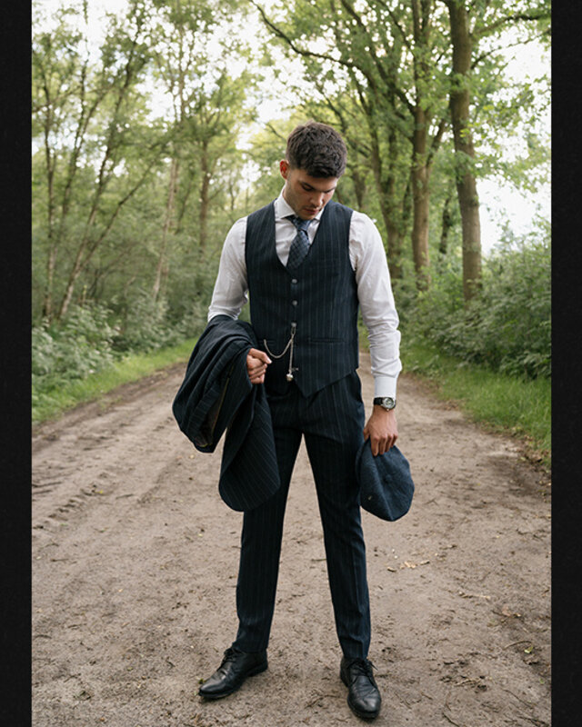 Cavani Traje para hombre | Traje de 3 piezas | Azul marino a rayas | Thomas Shelby | Peaky Blinders