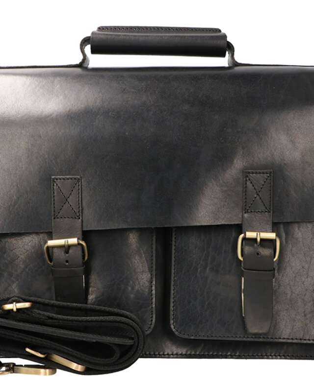 Orange Fire Sac de médecin | Noir | Sac en cuir | Cuir de selle | Vintage