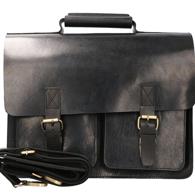 Orange Fire Sac de médecin | Noir | Sac en cuir | Cuir de selle | Vintage