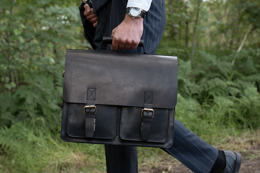 Orange Fire Arztetasche | Schwarz | Leder Tasche | Rindsleder | Vintage