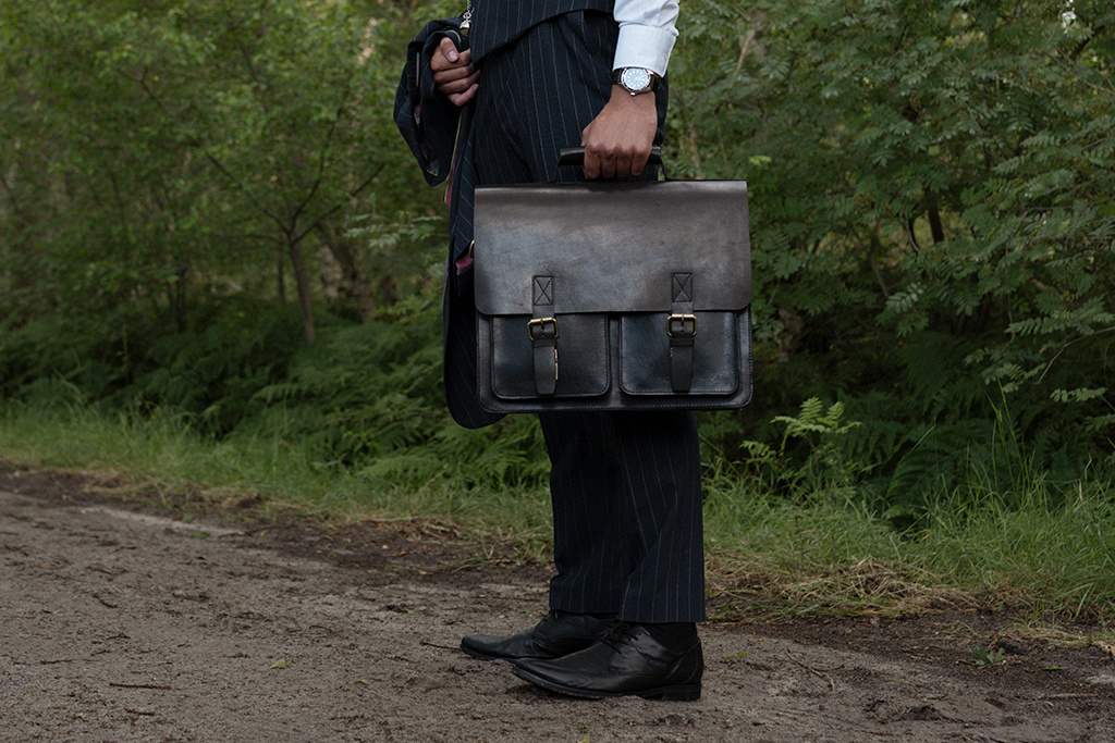 Orange Fire Sac de médecin | Noir | Sac en cuir | Cuir de selle | Vintage
