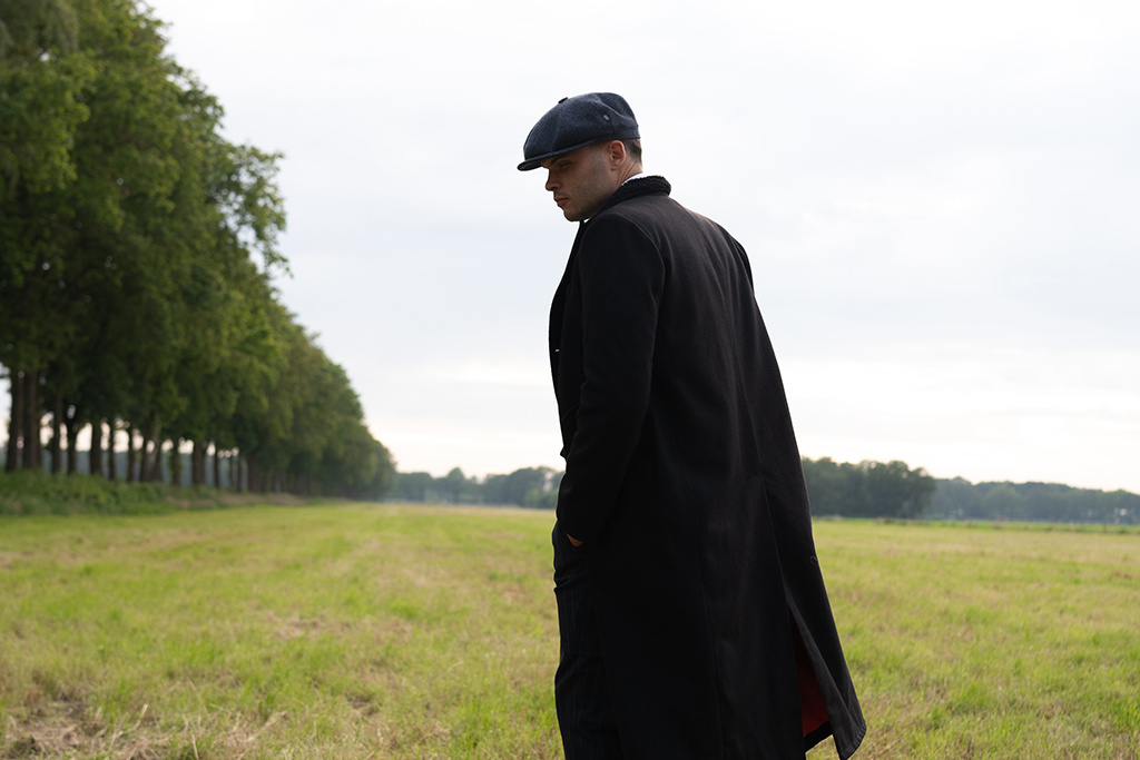 Long Wool Overcoat | Black/Red | Men's | Vintage 1920s Style