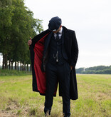 Long Wool Overcoat | Black/Red | Men's | Vintage 1920s Style