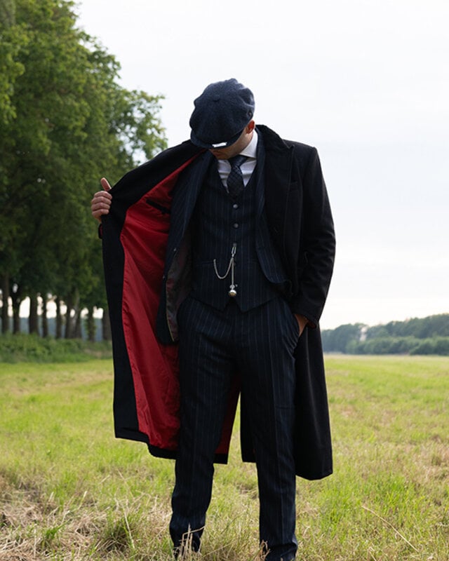 Long Wool Overcoat | Black/Red | Men's | Vintage 1920s Style
