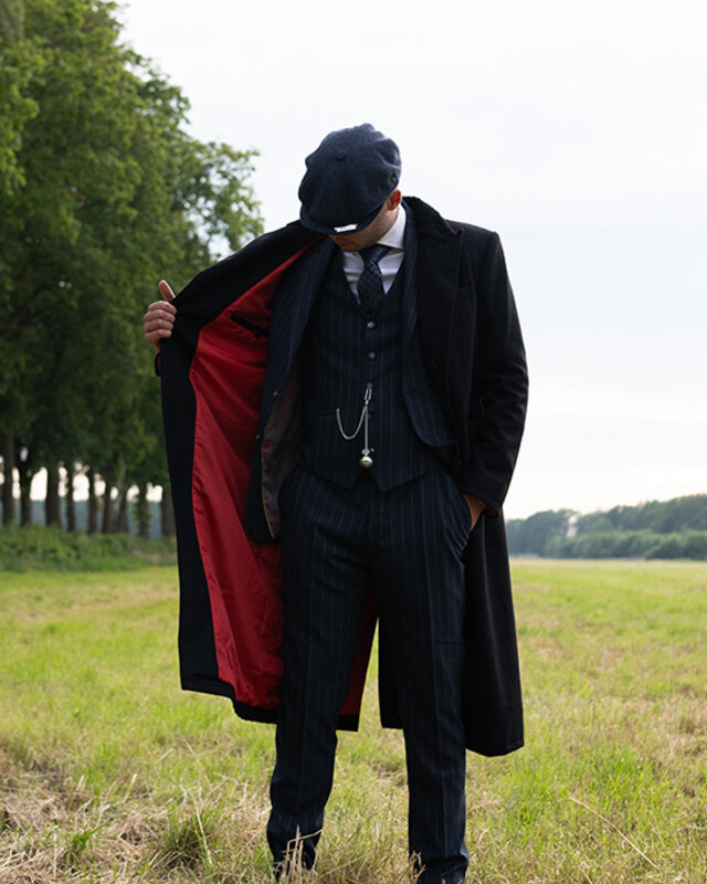 Manteau long en laine | Noir/Rouge | Homme | Style Vintage des Années 1920