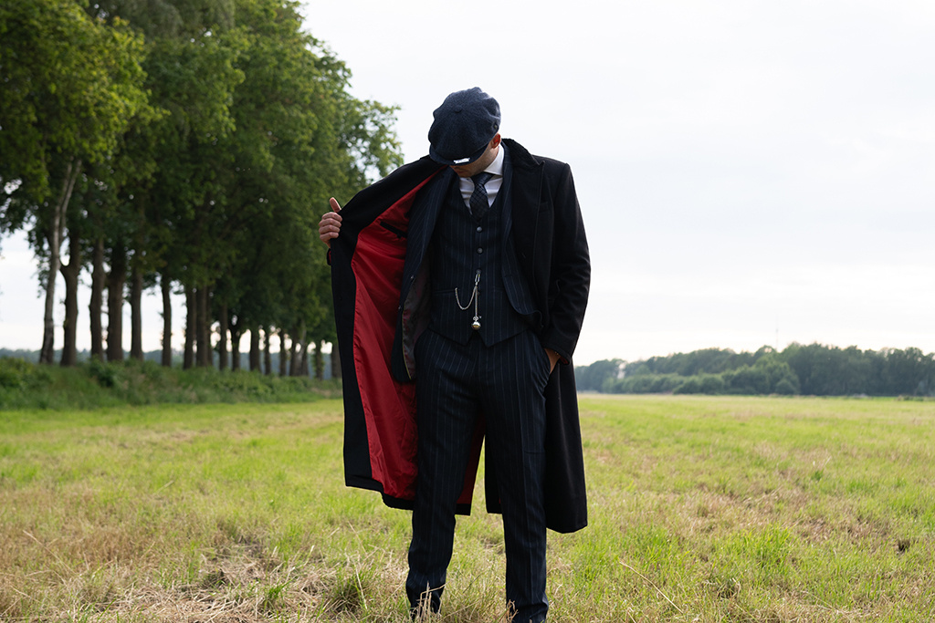 Manteau long en laine | Noir/Rouge | Homme | Style Vintage des Années 1920