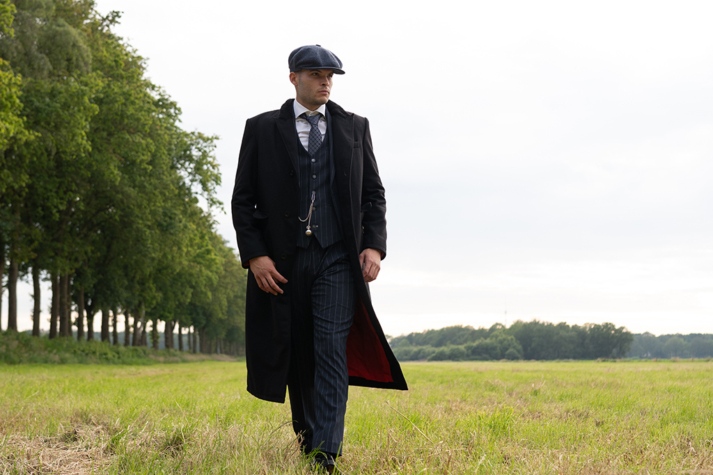 Manteau long en laine | Noir/Rouge | Homme | Style Vintage des Années 1920