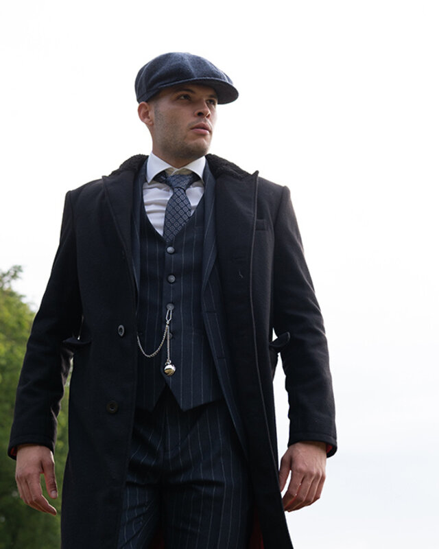 Langer Wollmantel | Schwarz/Rot | Herren | Vintage 1920er Jahre Stil