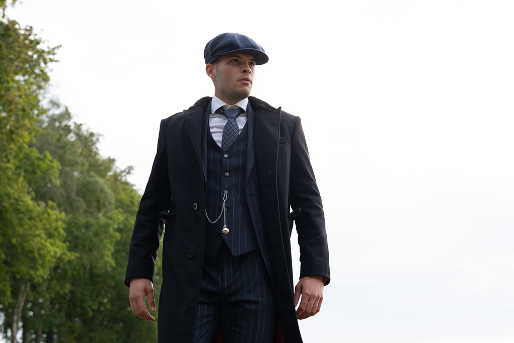 Langer Wollmantel | Schwarz/Rot | Herren | Vintage 1920er Jahre Stil