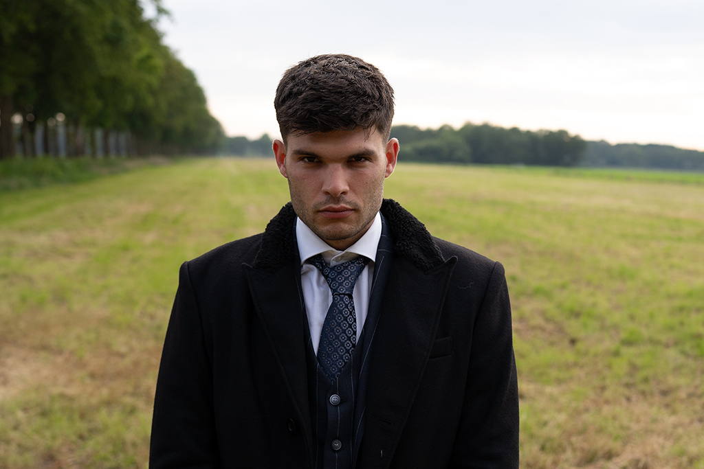 Langer Wollmantel | Schwarz/Rot | Herren | Vintage 1920er Jahre Stil