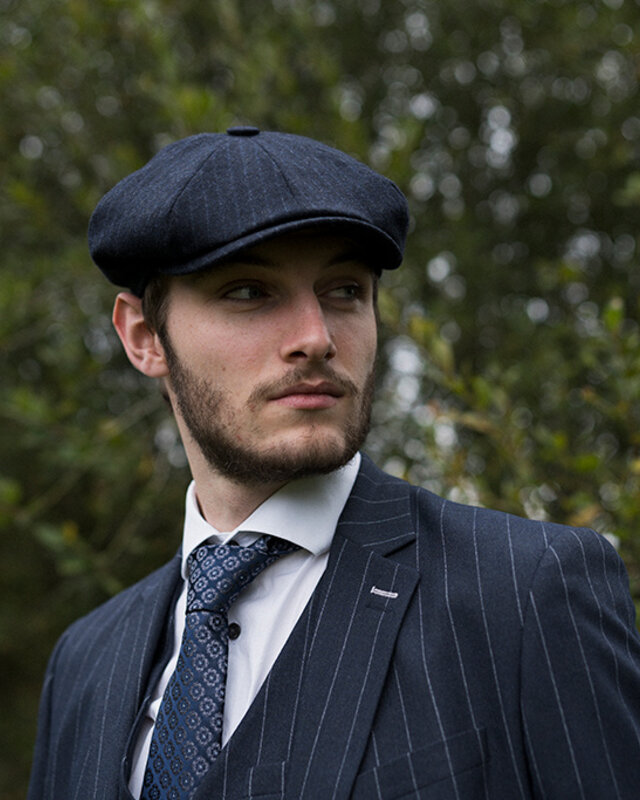 Mayser Casquette Shelby Premium | Bleu | Rayé | Style années 1920 | Peaky Blinders
