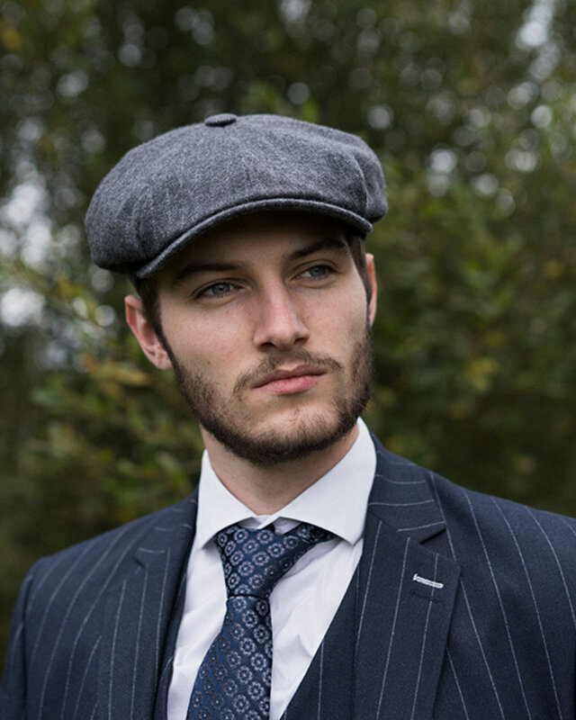 Mayser Men's Flat Cap | English Cap | Gray Striped | Vintage | 1920 | Mayser