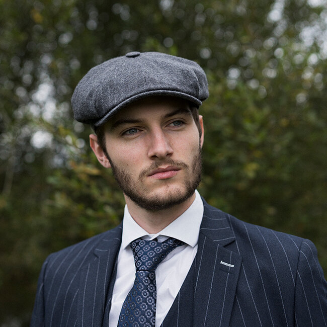 Mayser Herren Flatcap | Englische Kappe | Grau gestreift | Vintage | 1920 | Mayser