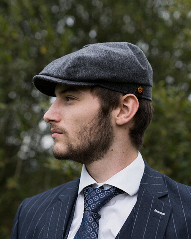 Mayser Men's Flat Cap | English Cap | Gray Striped | Vintage | 1920 | Mayser