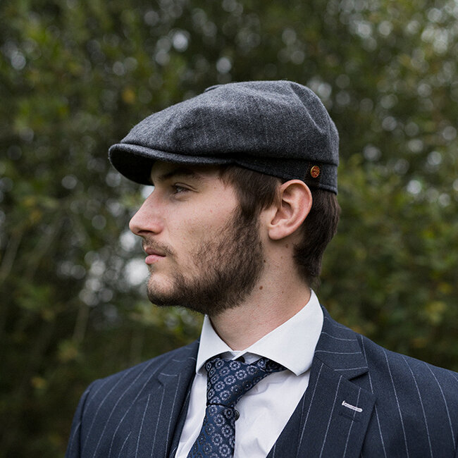 Mayser Heren Flatcap | Engelse cap | Grijs Gestreept | Vintage | 1920 | Mayser