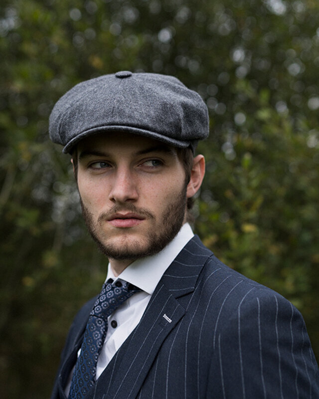 Mayser Herren Flatcap | Englische Kappe | Grau gestreift | Vintage | 1920 | Mayser