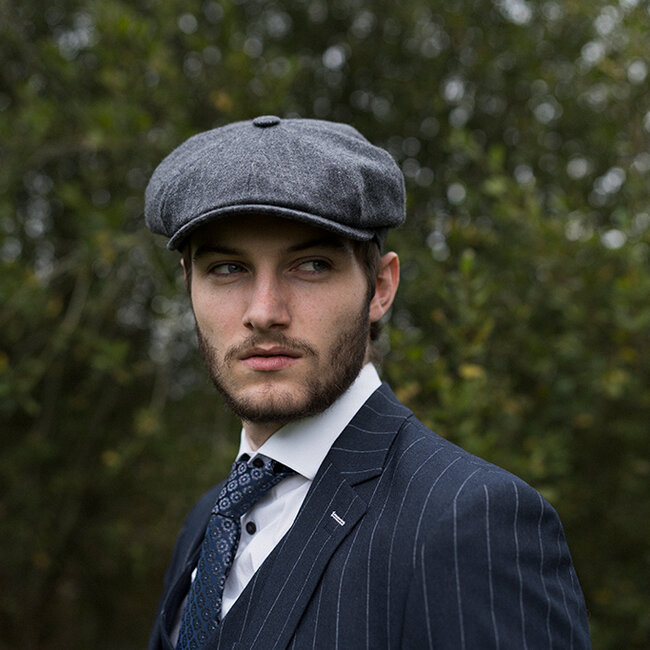 Mayser Herren Flatcap | Englische Kappe | Grau gestreift | Vintage | 1920 | Mayser
