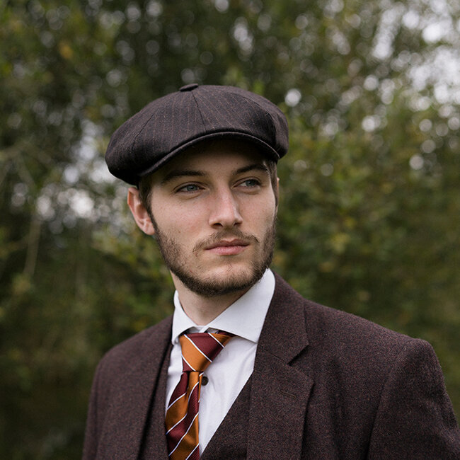 Mayser Heren Flatcap | Engelse cap | Bruin Gestreept | Vintage | 1920 | Mayser