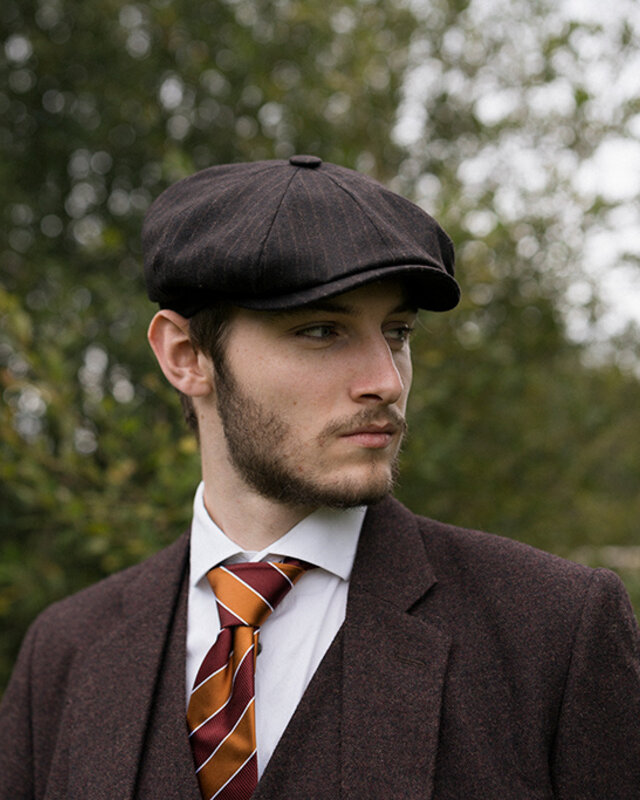 Mayser Heren Flatcap | Engelse cap | Bruin Gestreept | Vintage | 1920 | Mayser