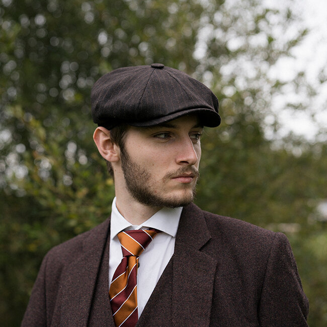 Mayser Heren Flatcap | Engelse cap | Bruin Gestreept | Vintage | 1920 | Mayser