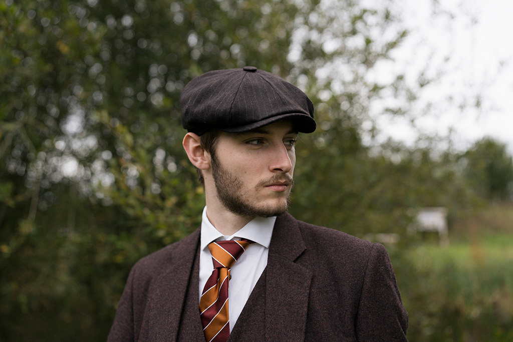 Mayser Herren Flatcap | Englische Kappe | Braun gestreift | Vintage | 1920 | Mayser