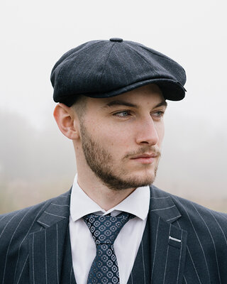 Mayser Premium Shelby Mütze | Blau | Gestreift | 1920er Jahre Stil | Peaky Blinders