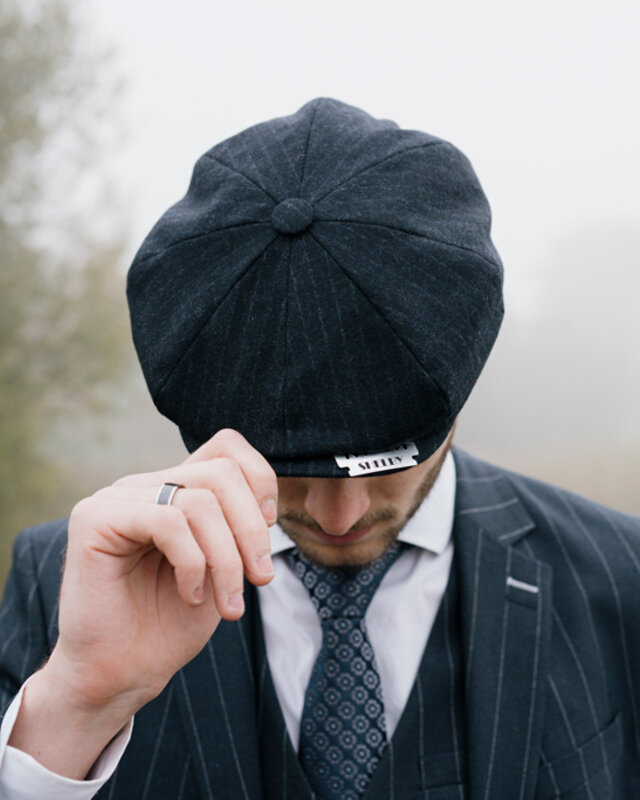 Mayser Casquette Shelby Premium | Bleu | Rayé | Style années 1920 | Peaky Blinders