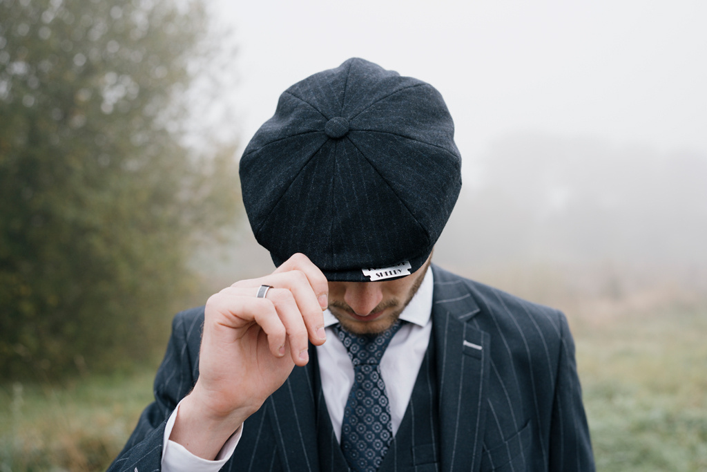 Mayser Premium Shelby Mütze | Blau | Gestreift | 1920er Jahre Stil | Peaky Blinders