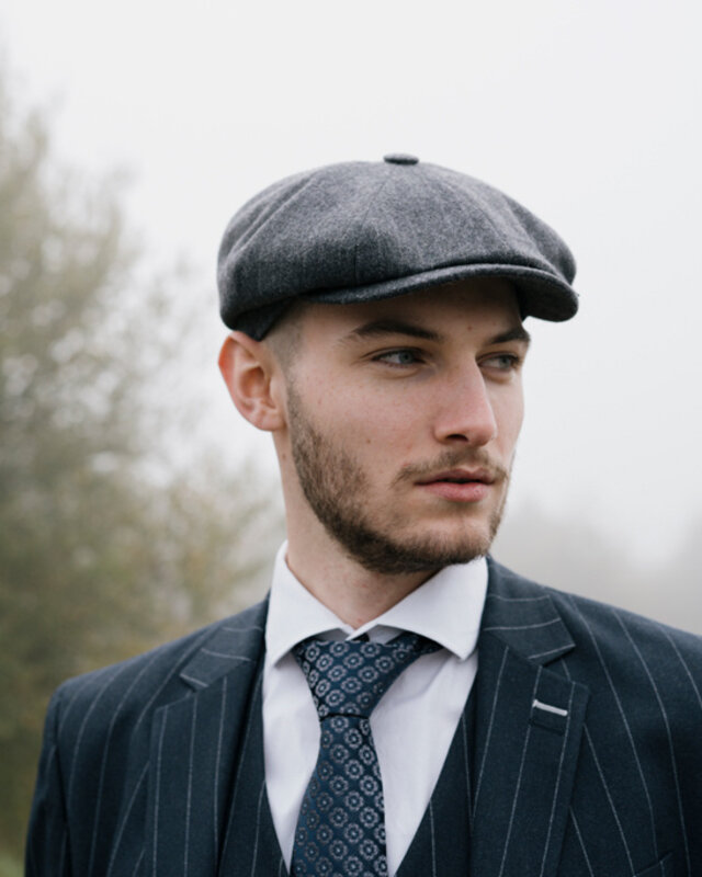 Mayser Men's Flat Cap | English Cap | Gray Striped | Vintage | 1920 | Mayser