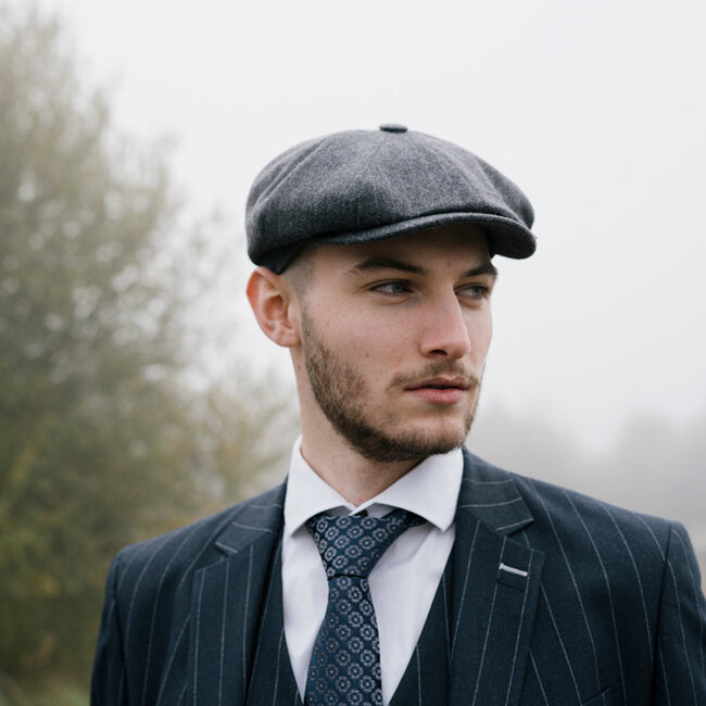 Mayser Heren Flatcap | Engelse cap | Grijs Gestreept | Vintage | 1920 | Mayser
