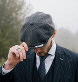 Mayser Herren Flatcap | Englische Kappe | Grau gestreift | Vintage | 1920 | Mayser