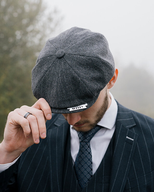 Mayser Men's Flat Cap | English Cap | Gray Striped | Vintage | 1920 | Mayser