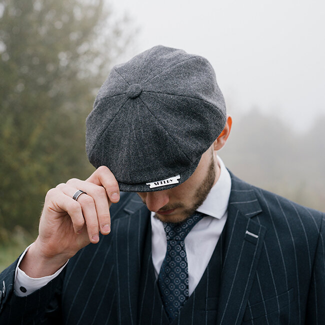 Mayser Herren Flatcap | Englische Kappe | Grau gestreift | Vintage | 1920 | Mayser