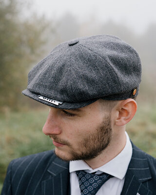 Mayser Men's Flat Cap | English Cap | Gray Striped | Vintage | 1920 | Mayser