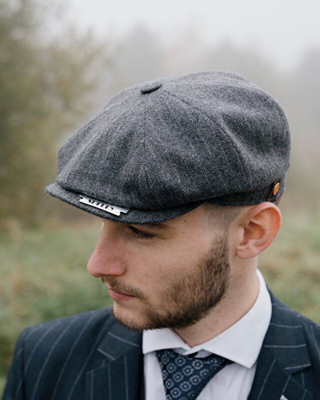 Mayser Men's Flat Cap | English Cap | Gray Striped | Vintage | 1920 | Mayser