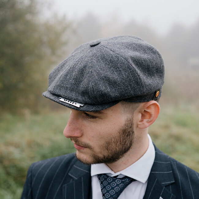Mayser Heren Flatcap | Engelse cap | Grijs Gestreept | Vintage | 1920 | Mayser