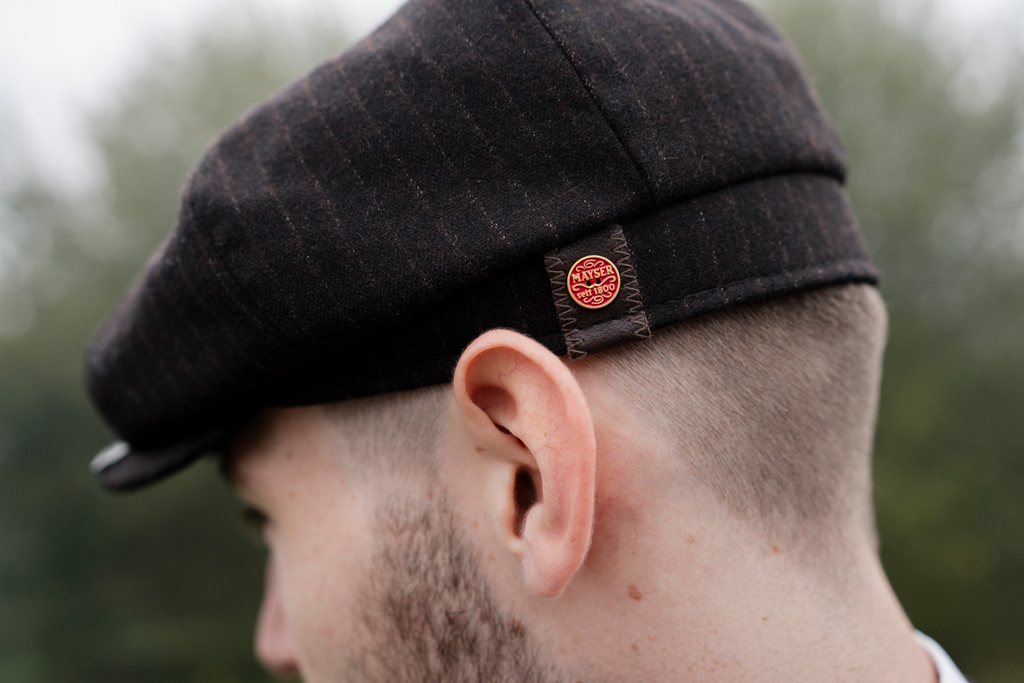 Mayser Herren Flatcap | Englische Kappe | Braun gestreift | Vintage | 1920 | Mayser