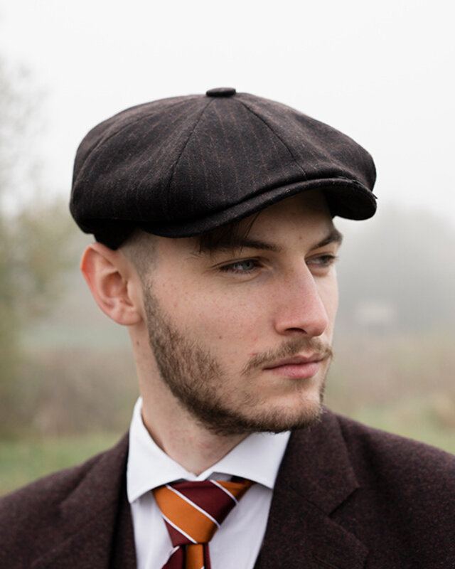 Mayser Herren Flatcap | Englische Kappe | Braun gestreift | Vintage | 1920 | Mayser