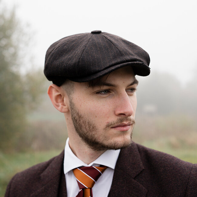 Mayser Heren Flatcap | Engelse cap | Bruin Gestreept | Vintage | 1920 | Mayser